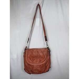 FOSSIL Key Per Crossbody Leather Orange Summer Handbag Boho Hobo Hippie